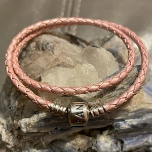 Pandora Braided Wrap Leather Bracelet Pink Color.